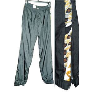 Vintage Black Parachute Pants size Small WindBreaker High Waisted Cheetah Print